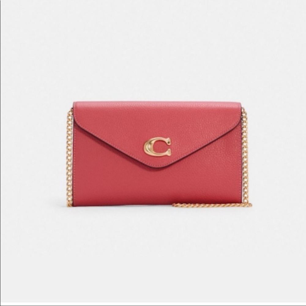Strawberry Haze Coach Leather clutch crossbody with chain